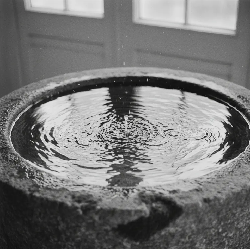 Water rippling across a stone basin